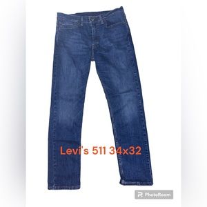 Levi’s 511 Blue Jeans Dungarees W34 L32 Button Fly Stretch EUC Sturdy Great